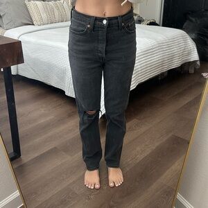 LEVIS Black Dark Wash Wedgie Straight 27 Jeans Distressed